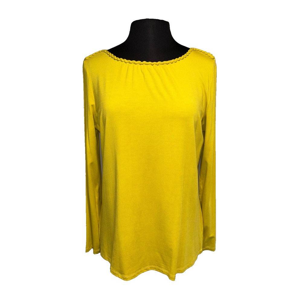 YEST‎ Bright Yellow Long Sleeve Scalloped Neck Tunic Top NWT Size 6 Minimilst